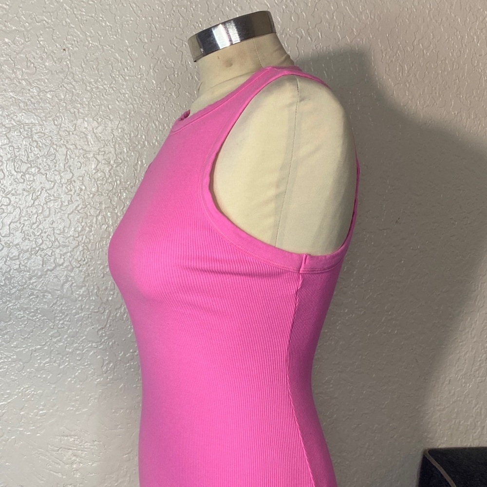 SKIMS Bright Pink Ribbed Mini fitted Dress - Picture 4 of 10